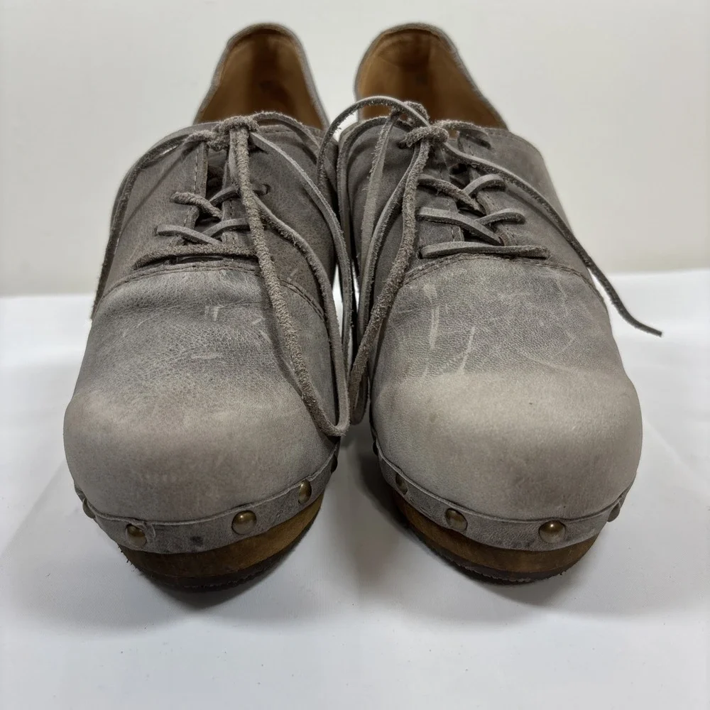 Sanita Womens Theodora Gray Leather Lace Up Studded Distressed Shoes Sz 39 Retro
